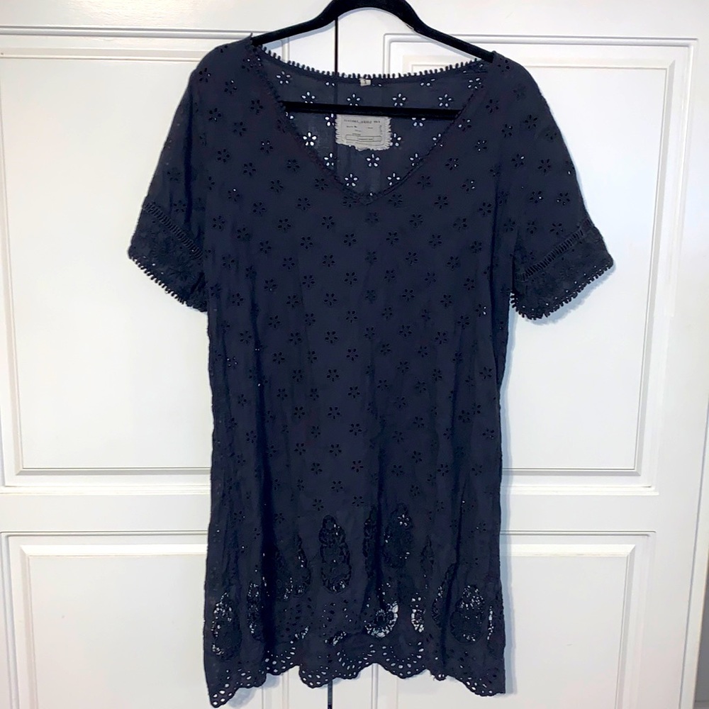 Johnny Was charcoal eyelet top